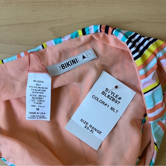 NWT The Bikini Lab Women's Two Piece Swimsuit Medium Blue Orange Stripes Groovy - Picture 5 of 6